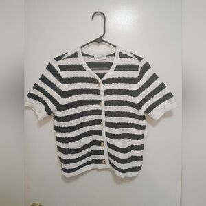 Classic Black and White Striped Women's Cardigan